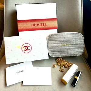 Chanel Holiday Gift Set, In the Bag, Lip&Fragrance Set, Black/White Tweed Pouch